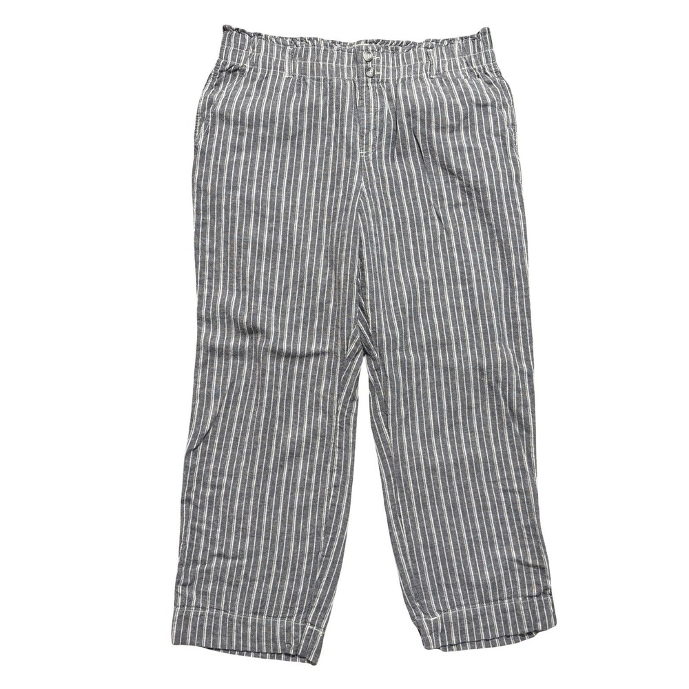 Briggs New York Women's Linen Blend Striped Pull On Pants Coastal Wide Leg Sz XL
